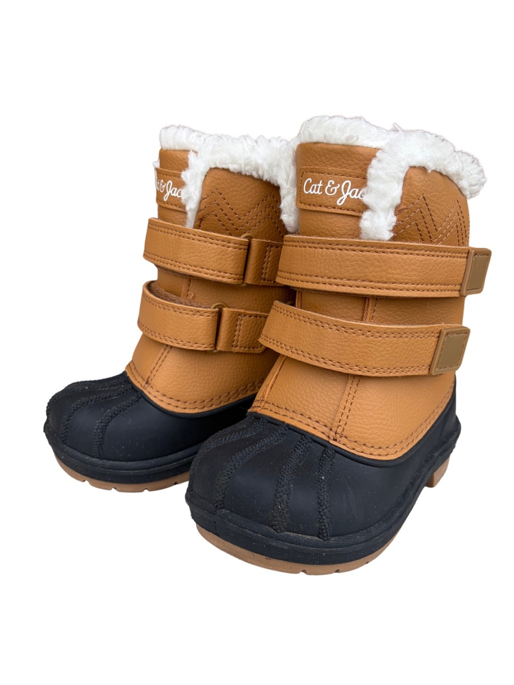 Cat & Jack Kids' Tan and Black Snow Boots with Faux-Fur Cuff 6 Toddler